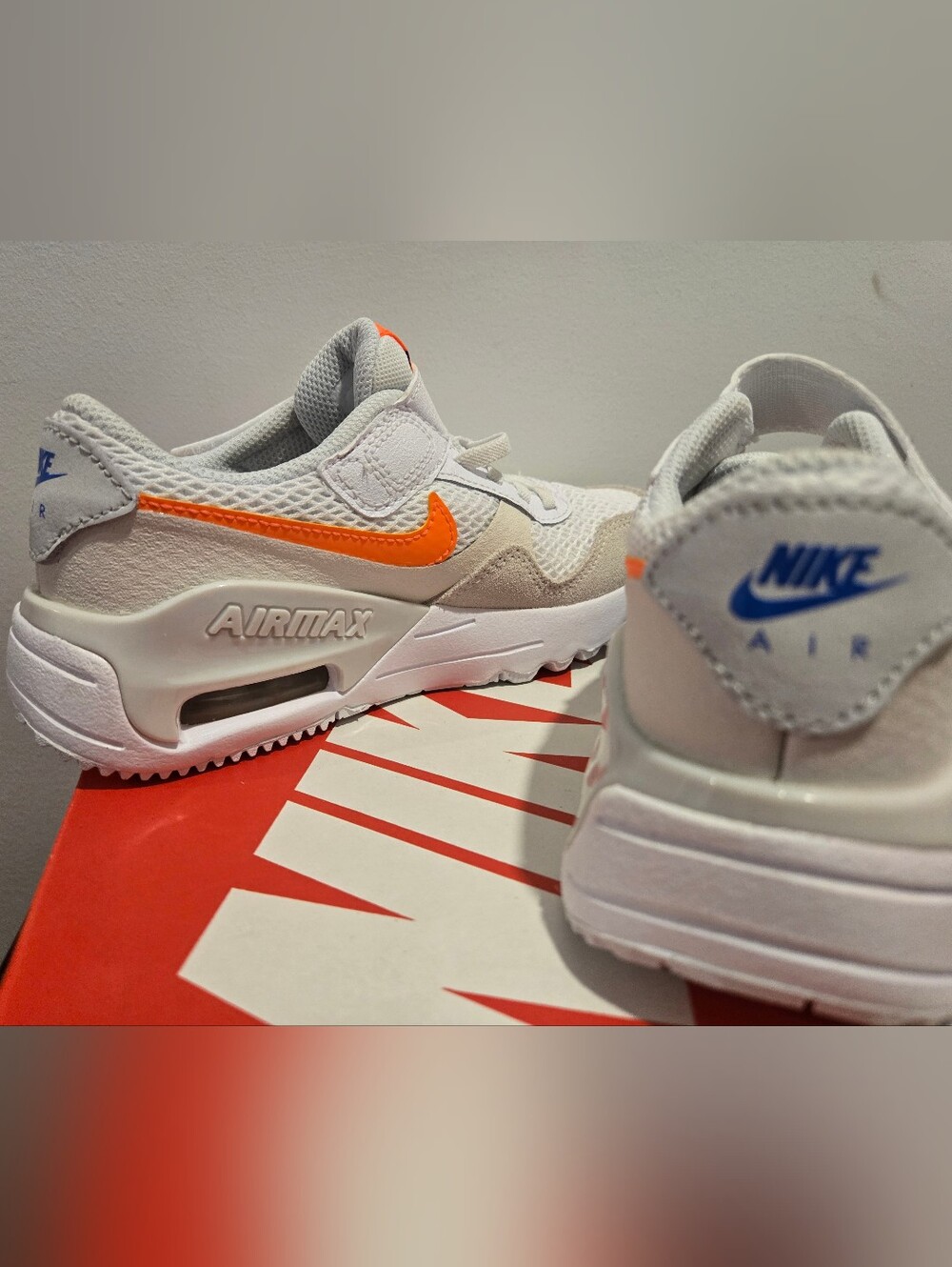 Nike Kids' Air Max White Sneakers with Bright Orange Swoosh